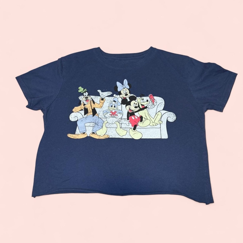 Disney Navy Blue Mickey and Friends Crop T-Shirt with Character Design